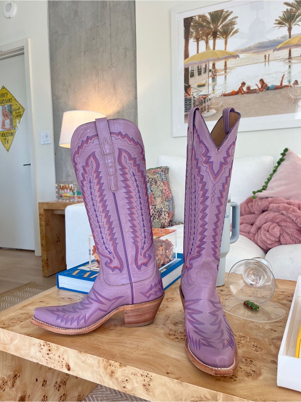 Lucchese Lavender Leather Western Knee-High Boots - Picture 5 of 6